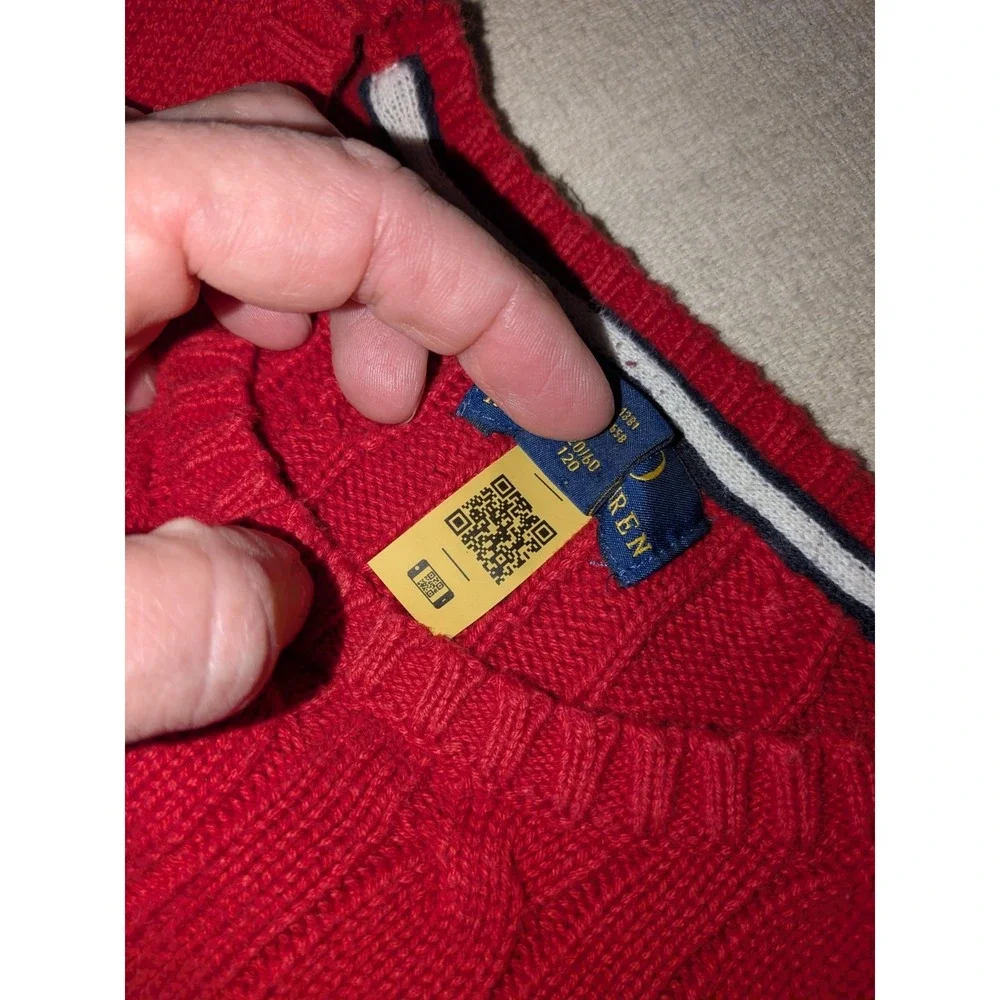 Size:6 Boy's Polo Ralph Lauren Red Cotton Cable Knit Sweater
